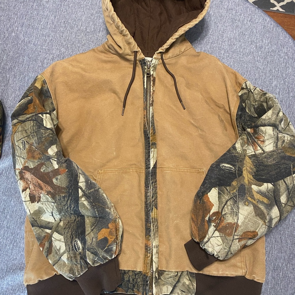 Men's Camouflage Bomber Jacket with Tan and Brown Accents